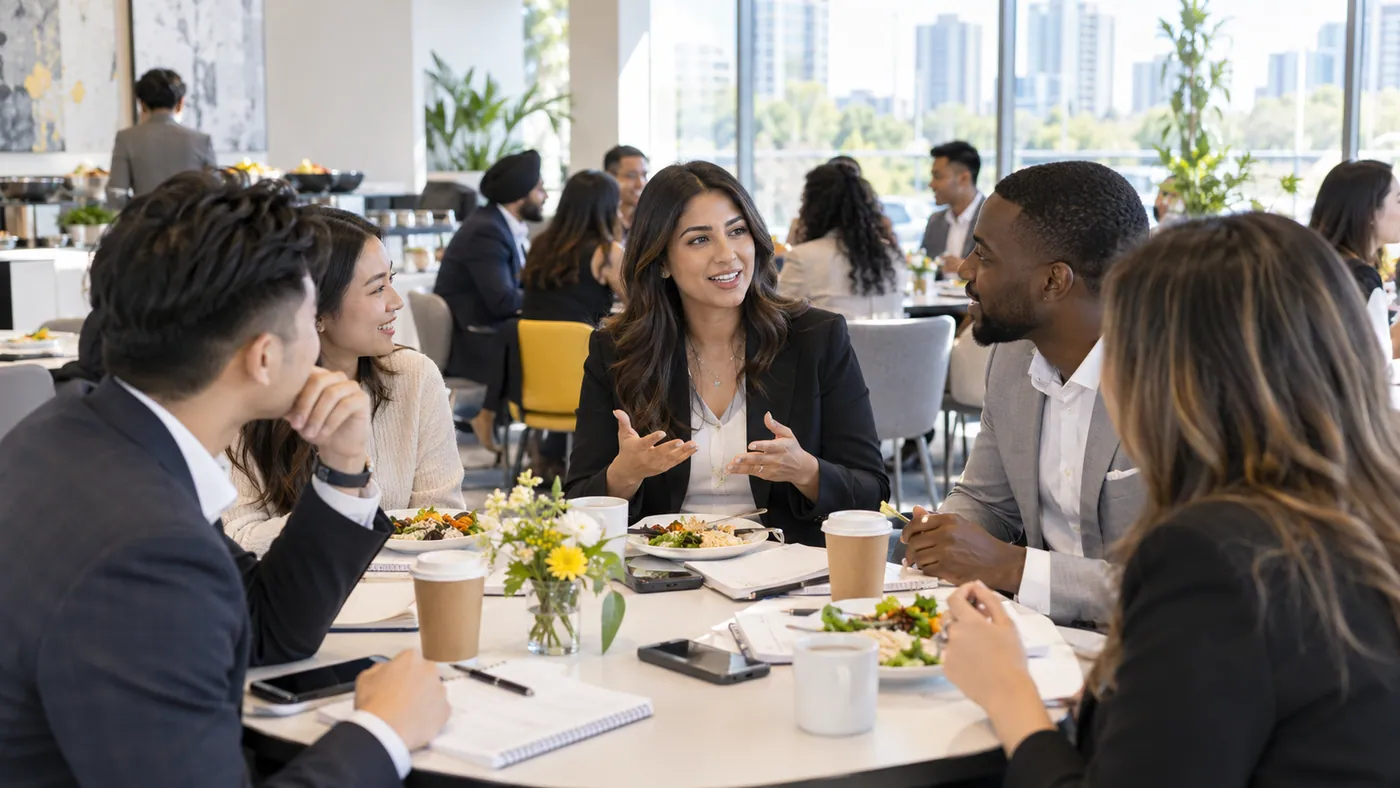 Founding cohort networking over lunch after training